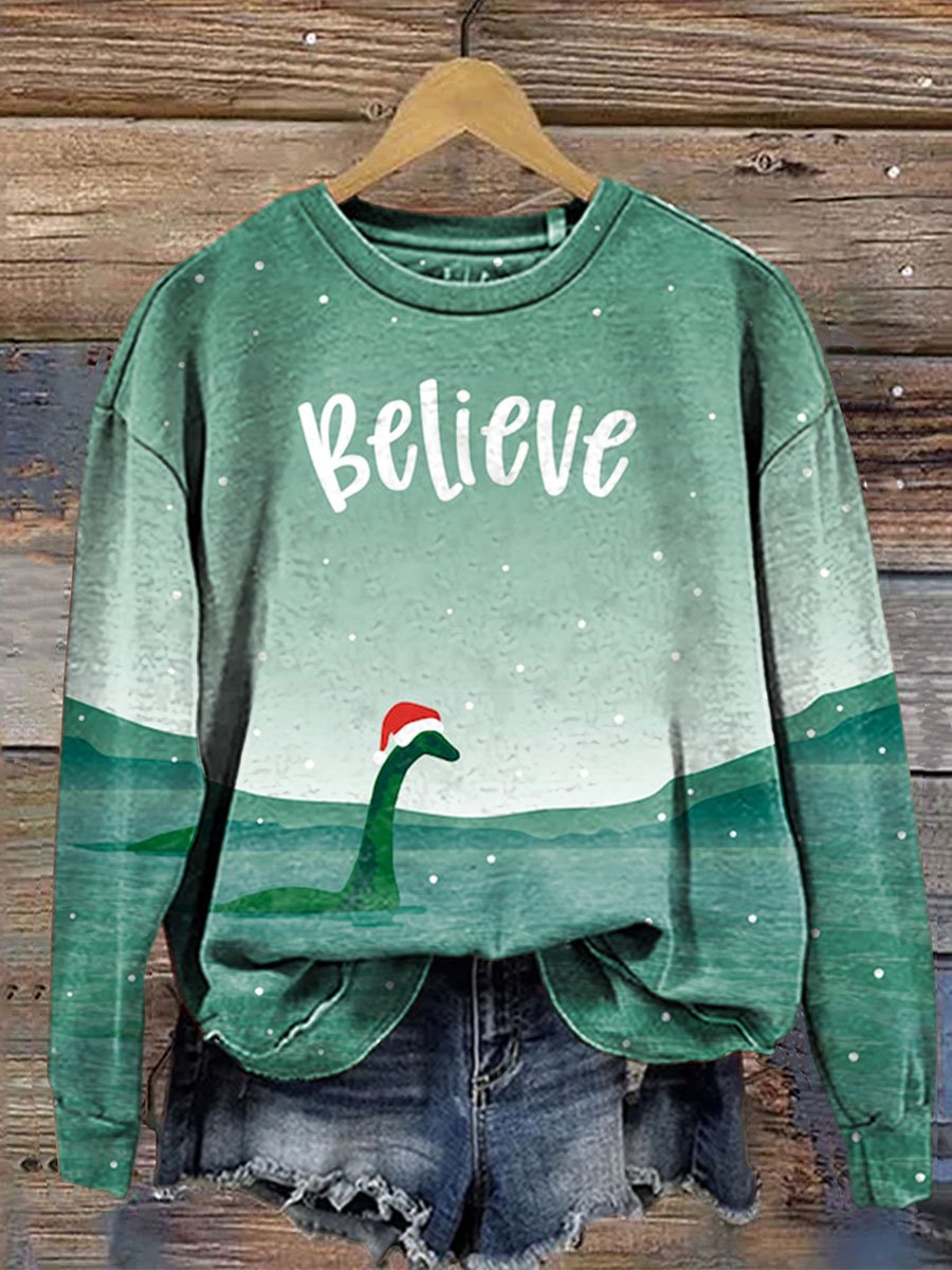 Believe Christmas Print Casual  Sweatshirt