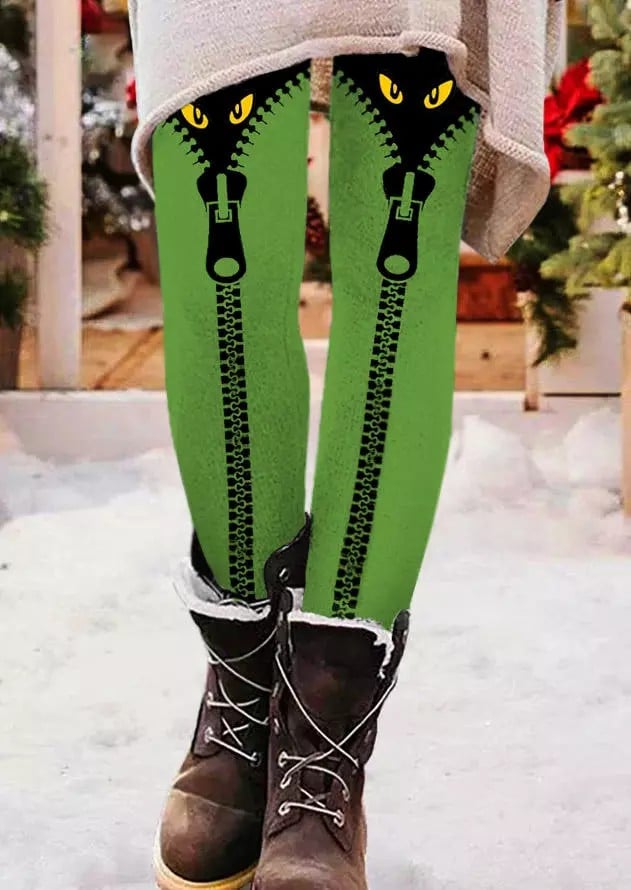Christmas Cartoon Fake Zipper Leggings