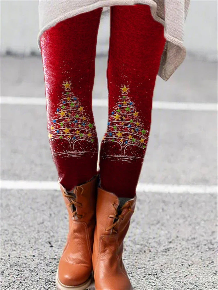 Warm Red Christmas Tree Leggings