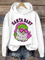 Christmas Pink Santa Baby Print Hoodie