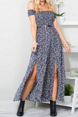 Off Shoulder Boho Floral Maxi Dress