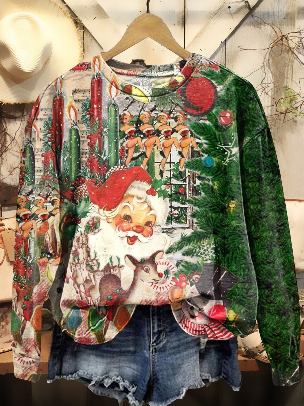 Santa Claus Christmas Tree Art Print Casual Sweatshirt