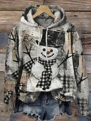 Vintage Christmas Snowman Print Casual Hoodie Sweatshirt