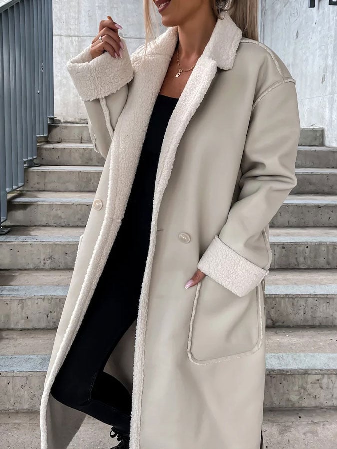 Autumn and Winter Eco-Friendly Faux Sherpa Lapel Coat