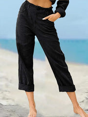 Women's Solid Color Fashion Loose High Waist Casual Cotton Linen Trousers