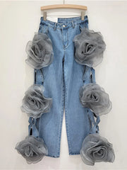 3D Flower Denim Pants