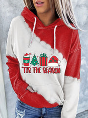 Christmas "Tis The Season" Printed Casual Hooded Sweatshirt
