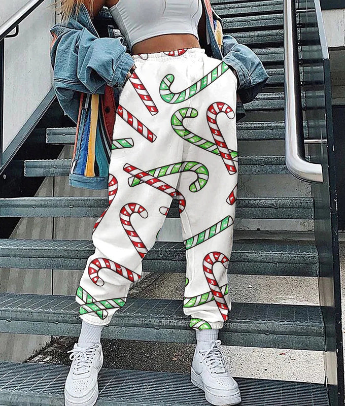 Christmas Print Loose Fitness Track Pants