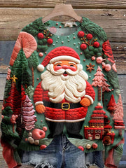 Christmas Santa Print Knit Pullover Sweater