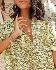 Cheetah Print Button Front Shirt Dress