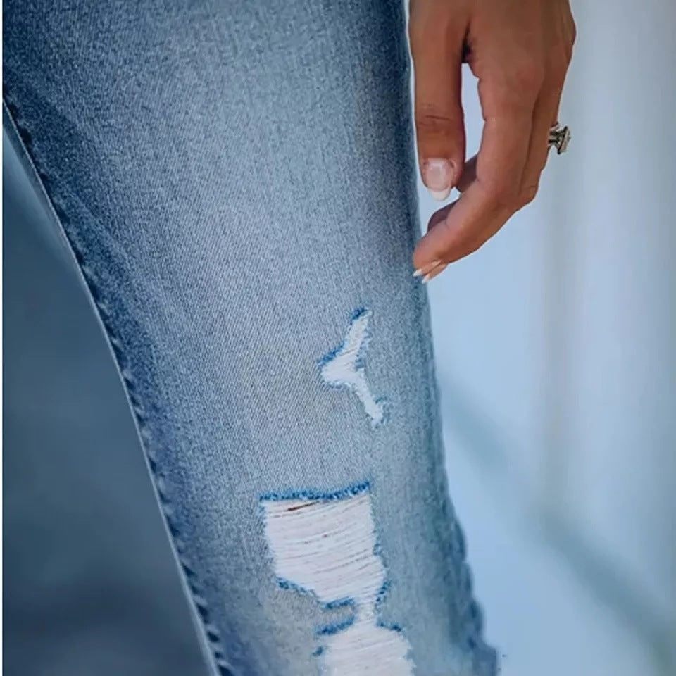 Slim Fit Fringed Stretch Ripped Jeans