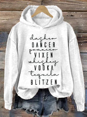 Funny Christmas Dasher Dancer Prancer Vixen Comet Cupid Donner Blitzen Rudolphr Printed Hooded Sweatshirt