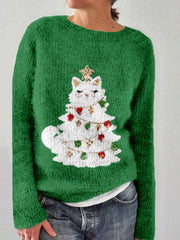 Cute Christmas Cat Tree Graphic Cozy Sweater