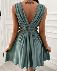Plunge Cutout Ruched Backless Dress
