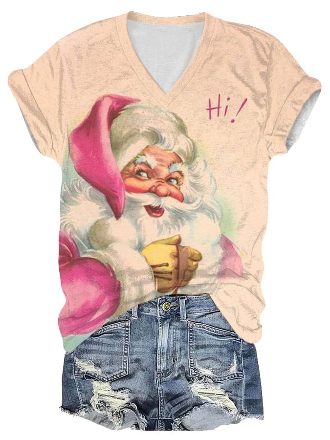 Casual Santa Claus Print Short Sleeve T-Shirt