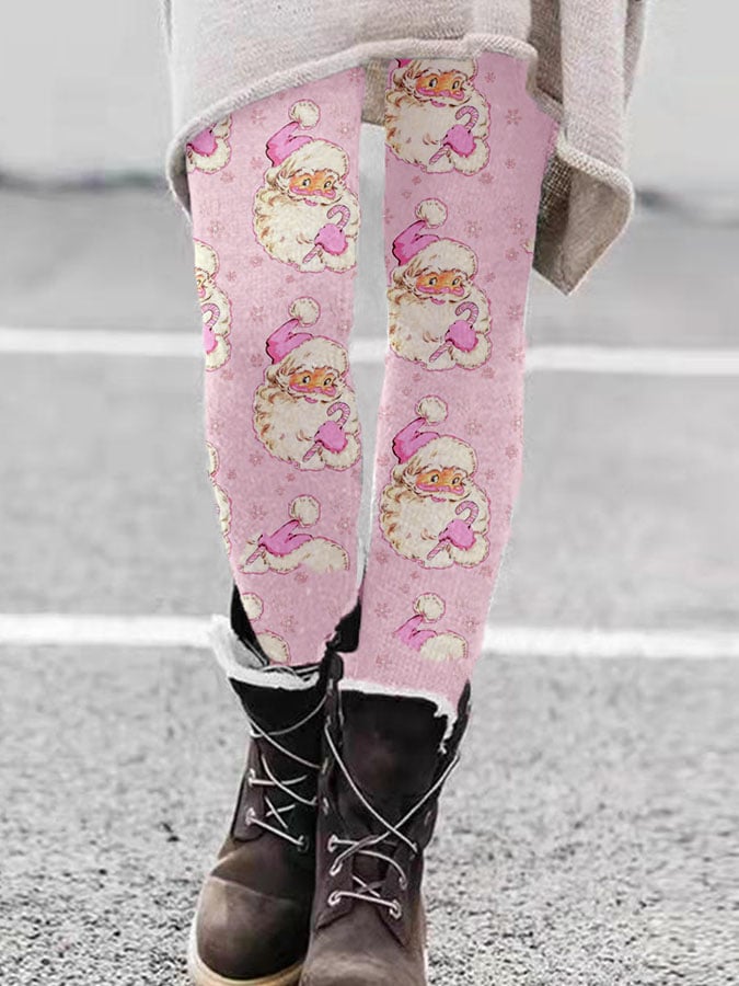 Christmas Wine Glass Print Leggings