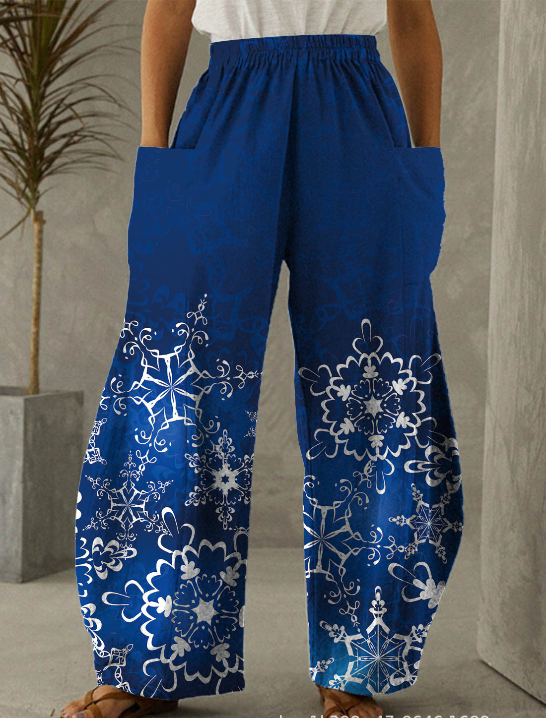 Christmas Blue Print Casual Pants