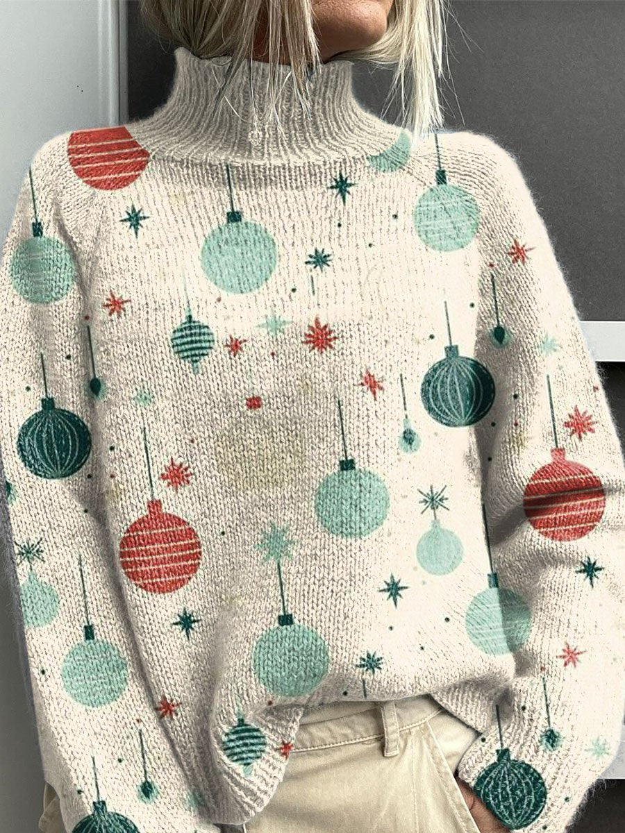 Colorful Christmas Items Christmas Print Knit Turtleneck Pullover Sweater