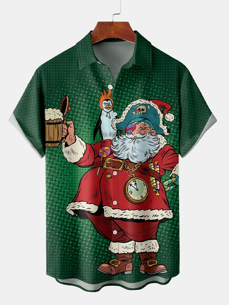 Christmas Elements Pirate Santa Claus Printing Short Sleeve Shirt