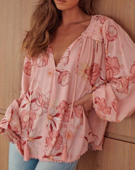 Floral Tasseled V Neck Blouse