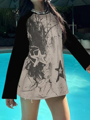 Street Star Print Raglan Oversized Long Sleeve Tee