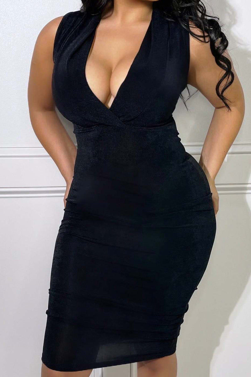 Velvet Plunging Neck Sleeveless Pencil Dress