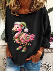 Christmas Loose Flamingo Printed Top