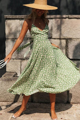 Daisy Floral Tie Back V Neck Beach Midi Dress