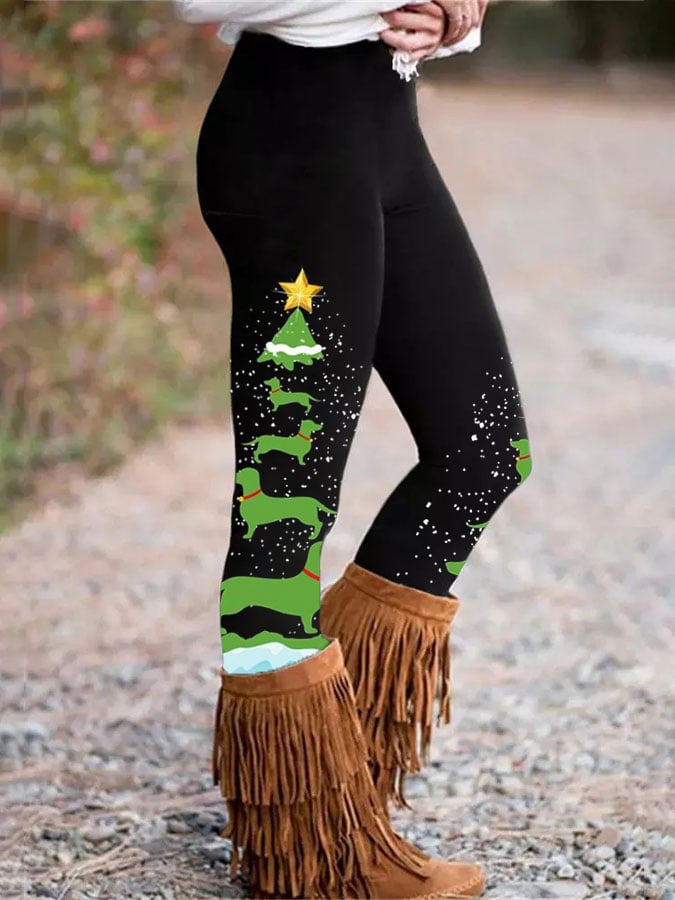 Christmas Dachshund Print Leggings
