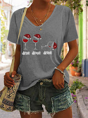 Funny Christmas Drink Drank Drunk Red Wine Glass Casual V-Neck Tee