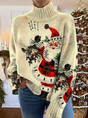 Hi Christmas Print Knit Turtleneck Pullover Sweater