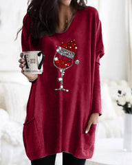 Christmas Red Wine Glass Print Top