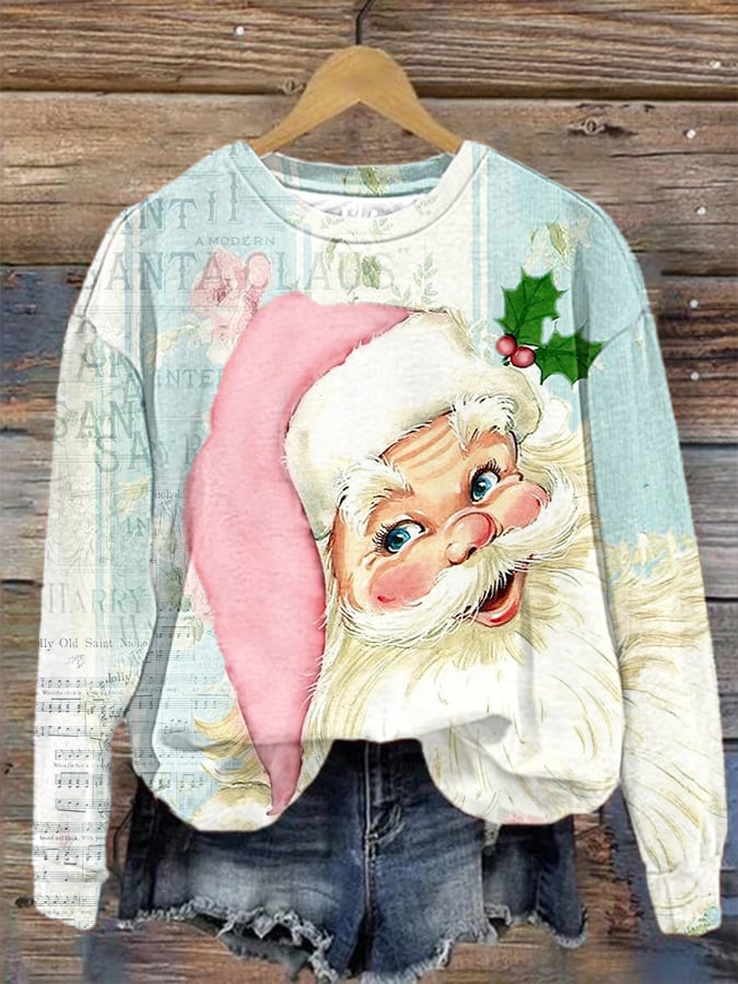 Christmas Retro Vintage Santa Print Sweatshirt