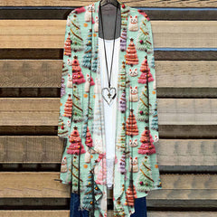 Christmas Tree Cute Cat 3D Print Cardigan