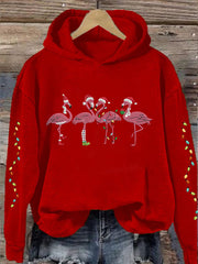 Christmas Colorful Lights Flamingo Holiday Casual Hoodie
