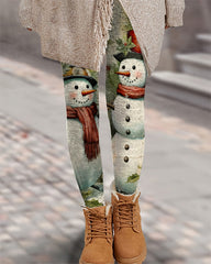 Christmas Snowman Floral Print Leggings