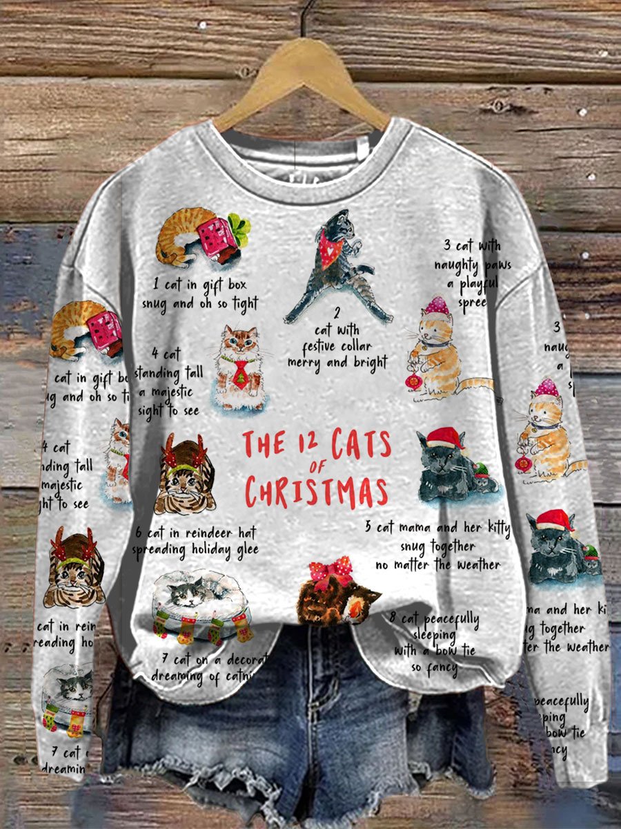 12 Days Of Christmas Gifts For Cat Lovers Print Casual  Sweatshirt