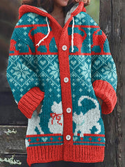 Christmas Snowflake Cat Pattern Women's Cardigan Sweater