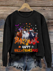 Casual Happy Hallothankmas Print Long Sleeve Sweatshirt