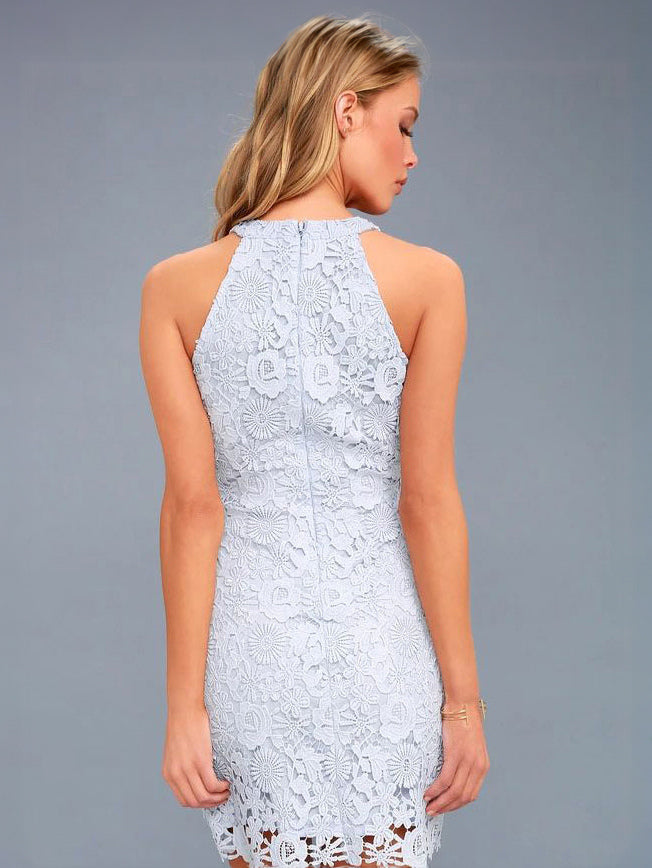 Stretch Lace Elegant Jewel Neck Sleeveless Party Dress
