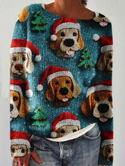 Christmas Dog Print Knit Pullover Sweater