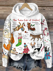 The Twelve Cats Of Christmas Pattern Printed Hoodie