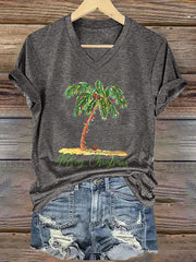 Retro Palm Tree Merry Chrismas Print T-Shirt