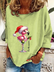 Christmas Flamingo Print Casual Sweatshirt