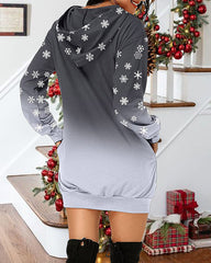 Christmas Wine Glass Snowflake Gradient Long Sleeve Over Knee Casual Sweatshirt / Tunic Dress