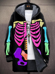 Unisex Personalized Fashionable Rainbow Skull Hooded Plush Jacket Cardigan