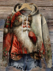 Vintage Christmas  Santa Print Casual Hoodie Sweatshirt
