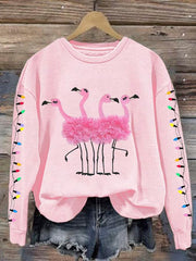 Lovely Flamingo Christmas Art Print Casual Sweatshirt