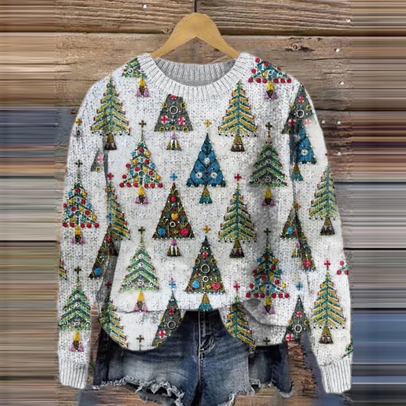 Vintage Christmas Tree Pattern Style Knitted Warm Sweater