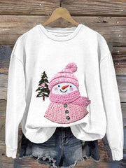 Embroidery Christmas Cute Snowman Print Casual  Sweatshirt